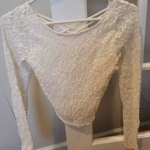 Abercrombie + Fitch Lace Criss Cross Back Long Sleeve Crop Top